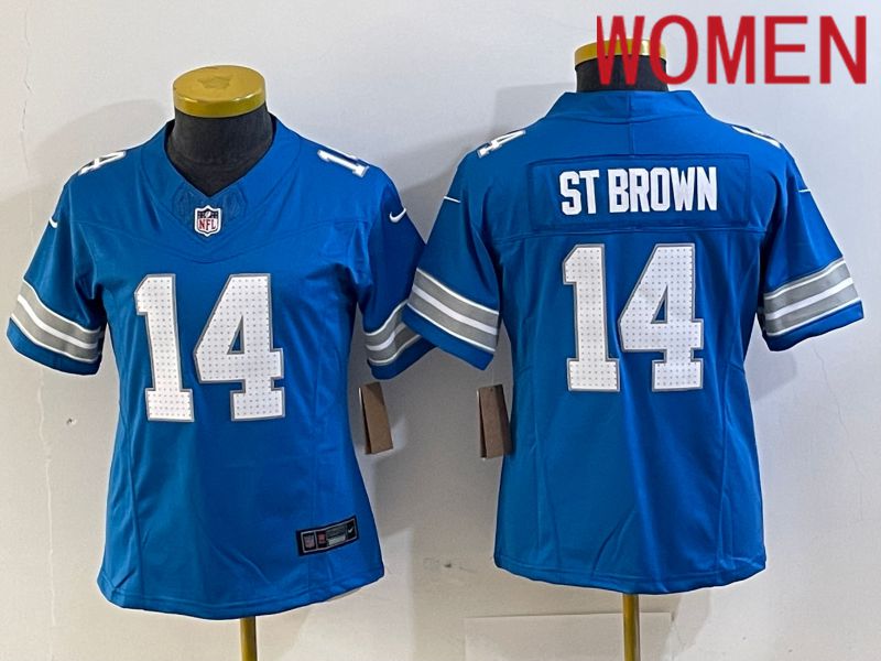 Women Detroit Lions #14 St Brown Blue Three generations 2024 Nike Vapor F.U.S.E. Limited NFL Jersey->->Women Jersey